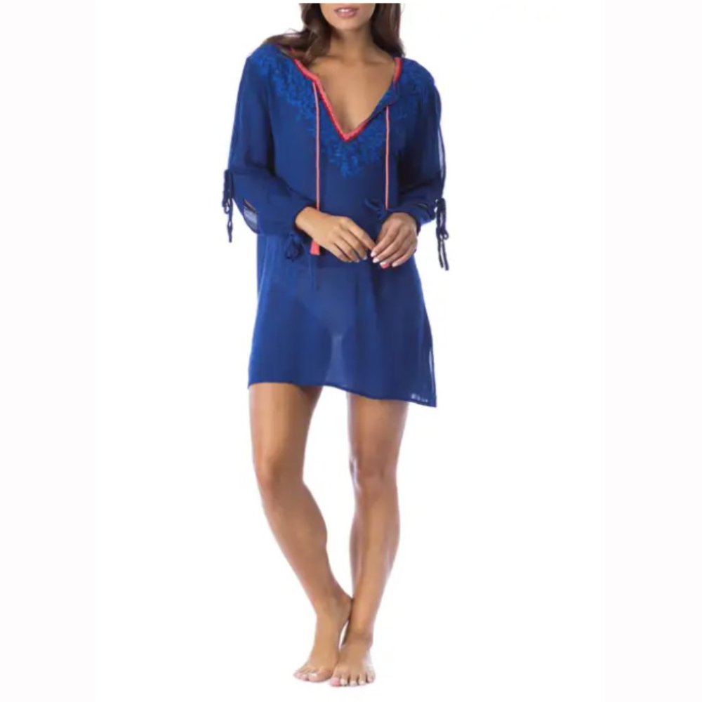 La Blanca 'Leaf It' Cover-Up Tunic, XL, Midnight blue